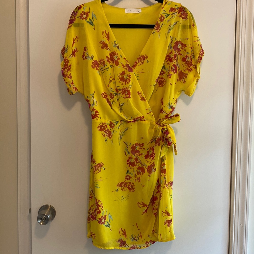 All in Favor yellow floral wrap dress
